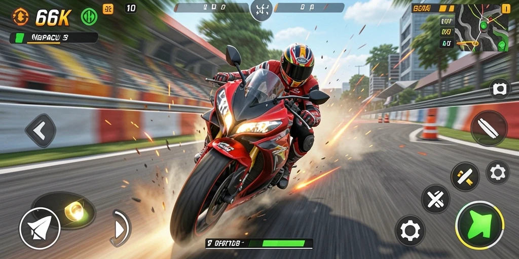Gameplay seru di lintasan balap motor yang mendebarkan.