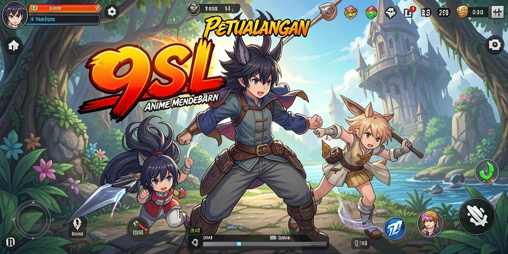 Screenshot gameplay 9SL menampakkan pertarungan karakter Anime yang epik.