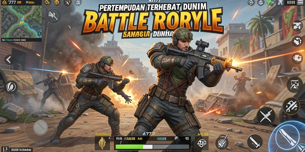 Screenshot AT777 yang menunjukkan aksi seru dalam pertempuran Battle Royale.
