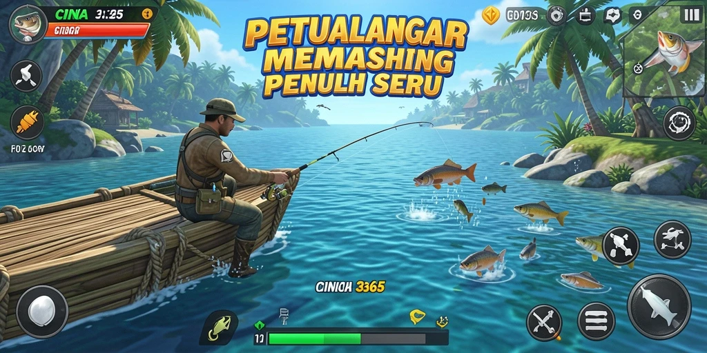 Screenshot CINA365 menampilkan aksi memancing yang mendebarkan dan pemandangan alam yang indah.