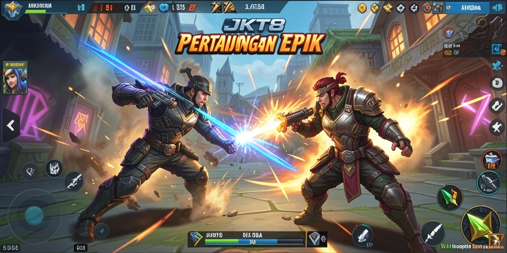 Screenshot gameplay seru di JKT8 yang menunjukkan aksi pertarungan tim.