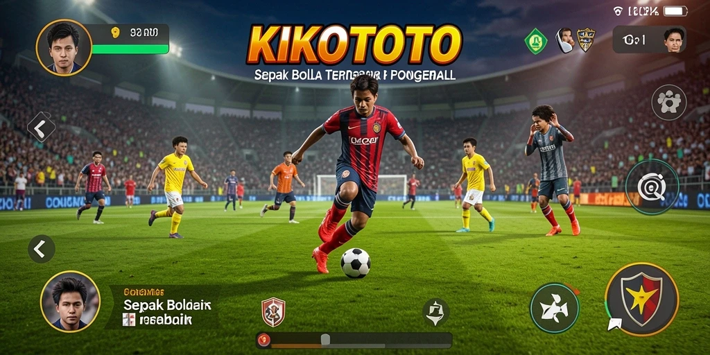 Screenshot gameplay KIKOTOTO dengan aksi sepak bola yang seru.