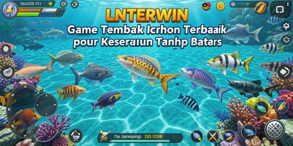 Tampilan gameplay LNTERWIN dengan berbagai ikan menunggu untuk ditembak.