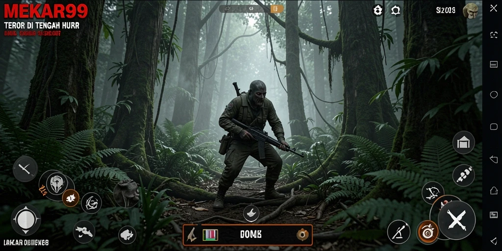 Tampilan gameplay menegangkan di MEKAR99 dengan suasana horror mendalam.