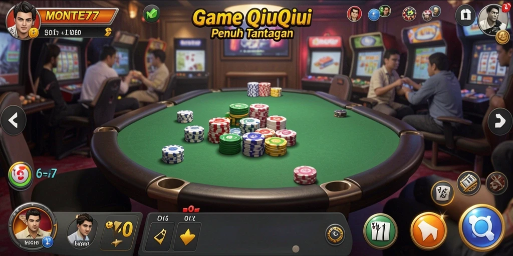 Screenshot gameplay MONTE77 menampilkan kartu dan suasana permainan QiuQiu.