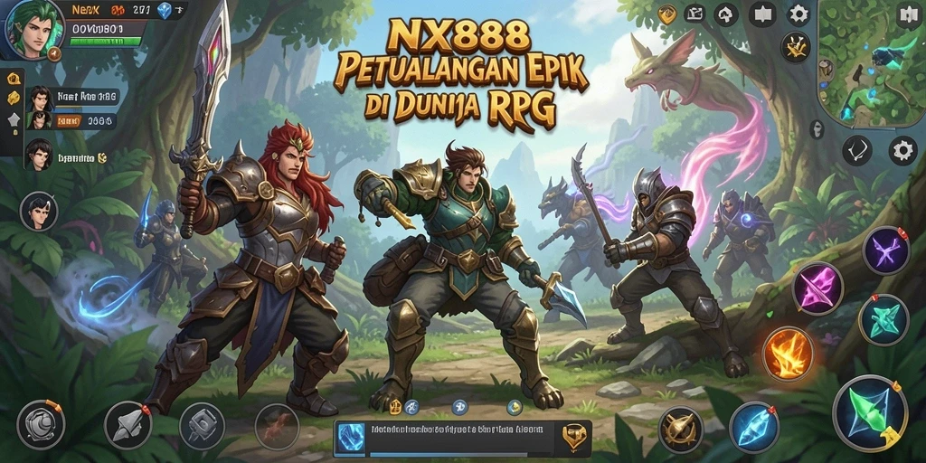 Screenshot gameplay <strong>NX888</strong> menunjukkan pertempuran epik dalam dunia RPG.