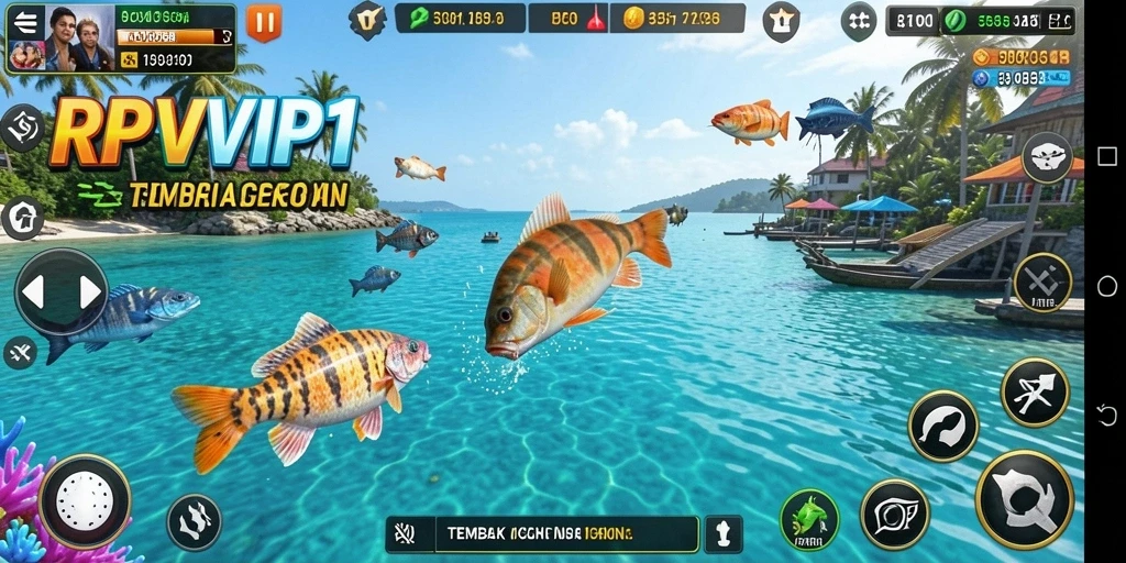 Screenshot gameplay RPVIP1 menampilkan aksi menembak ikan yang seru.