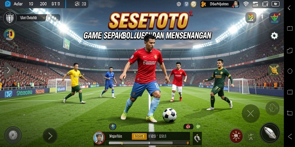 Screenshot utama SESETOTO menunjukkan momen seru di lapangan sepak bola.