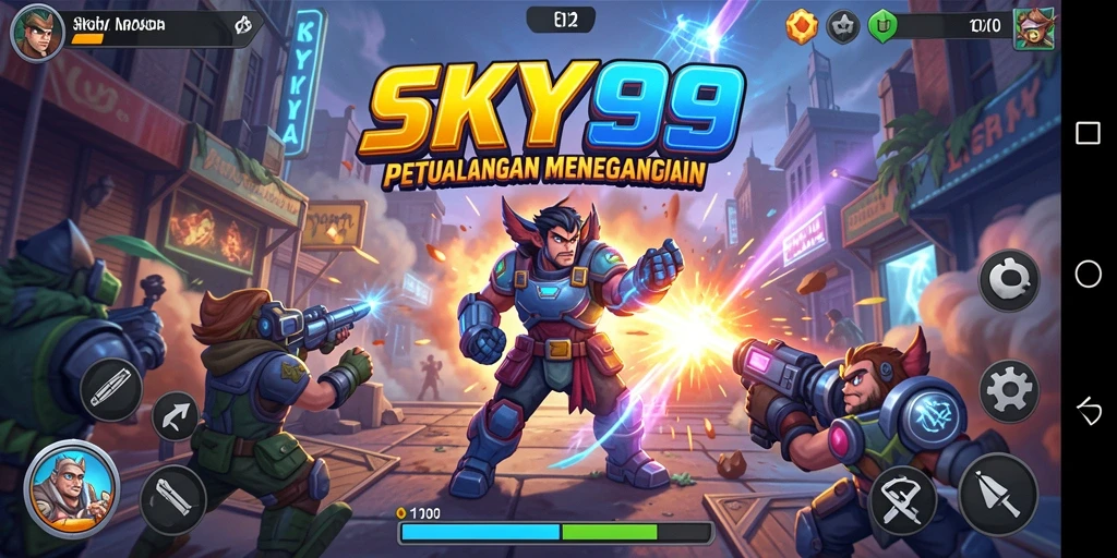 Tangkapan layar utama dari gameplay <strong>SKY99</strong> menunjukkan aksi seru dalam permainan arcade.