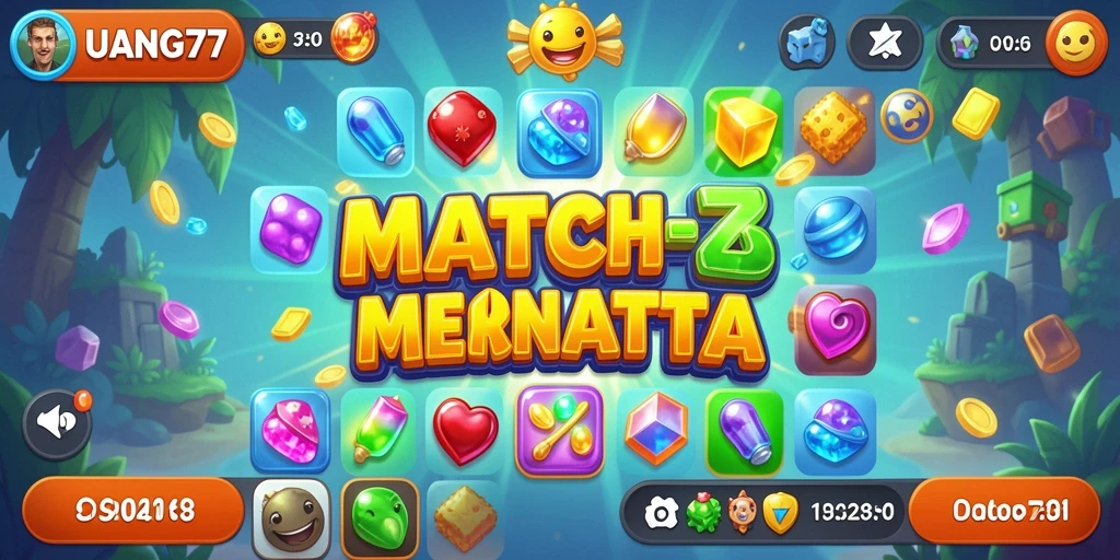 Screenshot gameplay UANG77 yang menampilkan aksi mencocokkan elemen Match-3.