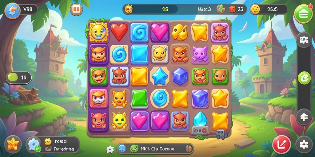 Gameplay seru V98 menampilkan tantangan Match-3 yang menarik.