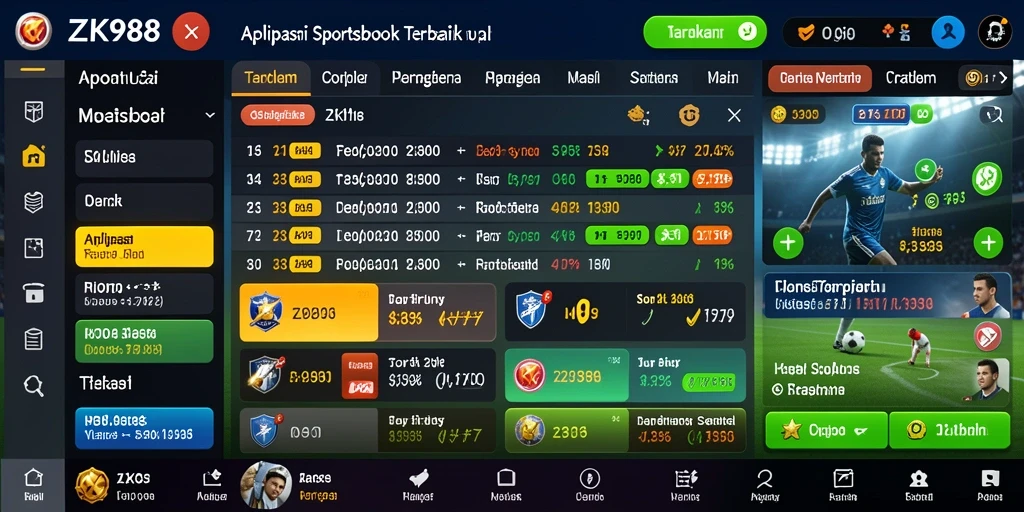 Tampilan aplikasi ZK988 dengan taruhan olahraga yang menarik.